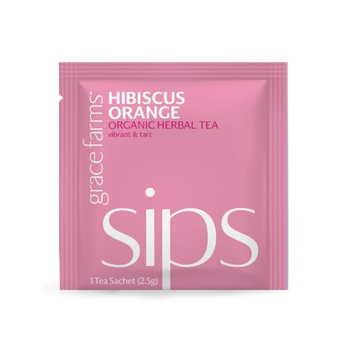 Grace Farms Organic HIBISCUS ORANGE Herbal Tea (100 Enveloped Pyramid Sachets w/String & Tag) | Healthy and Caffeine Free | Organic, Fair Trade and Kosher Certified | Gives Back 100% of Profits - Bloomnest
