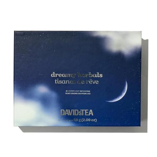 DAVIDsTEA Dreamy Herbals 8‑Tea Gift Set – Variety Box of 8 Caffeine‑Free Herbal Teas – Chamomile, Peppermint & Rooibos Infusions – Tea Sampler, Self‑Care Kit or Sleepytime Tea Collection