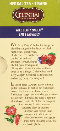 Celestial Seasonings Wild Berry Zinger Herbal Tea, Caffeine Free, 20 Tea Bags Box (Pack of 3) - Bloomnest