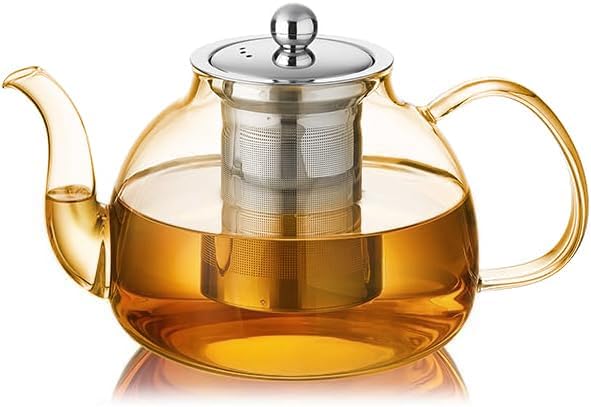 40OZ (1200ML) Glass Teapot with Infuser Stovetop Safe, Clear Glass Tea Pot Kettle, Borosilicate Tea Pot with Infusers Filter for Loose Tea, Tea Kettle Dishwasher Safe (Champagne) - Bloomnest