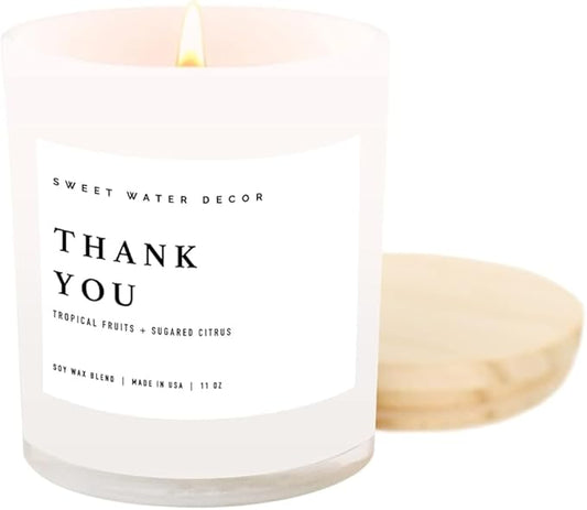 Sweet Water Decor Thank You Candle - Hospitality Thank You Gift, Gift Basket Stuffer, Appreciation - 11oz White Jar, 50+ Hour Burn Time, Made in The USA - Bloomnest