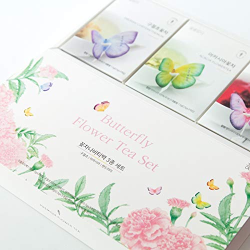 KKOKDAM Korean Tea Gift Set Sampler – 3 Flavor Pink Butterfly Tea Bag Sampler – Elegant Box for Tea Lovers - Perfect as Korean Gifts for Women - Bloomnest