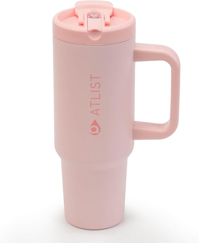 100% Leakproof 40 oz Tumbler with Handle & 4-in-1 SipSwig Lid, Built-In Flip Straw & External Stainless Steel Straw, Insulated Stainless Steel Cup, BPA-Free, Pink - Bloomnest