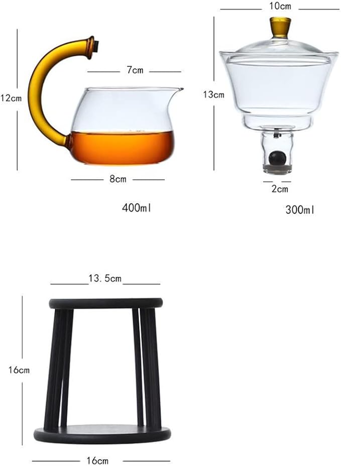 Mozeo Glass Semi-automatic Tea Set Wooden Glass Tea Set Water Diversion Rotating Cover Bowl Lazy Tea Maker Teapot Kungfu Fu teacup (Wooden Yellow Handle Teapot)