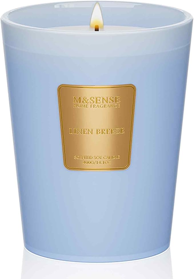 M&SENSE Linen Breeze Scented Natural Soy Wax Candle, 14.1oz 60 Hours Long Lasting Slow Burning Candles for Home Decor, Aromatherapy Candle for Stress Relief - Bloomnest