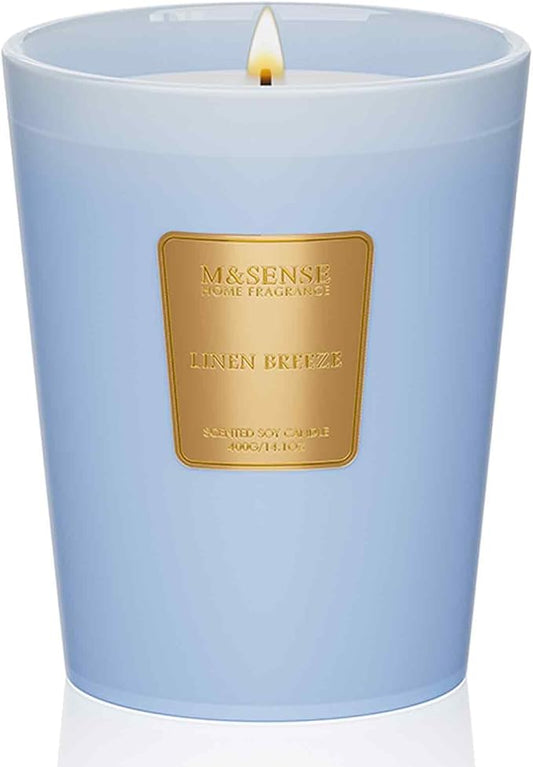 M&SENSE Linen Breeze Scented Natural Soy Wax Candle, 14.1oz 60 Hours Long Lasting Slow Burning Candles for Home Decor, Aromatherapy Candle for Stress Relief - Bloomnest