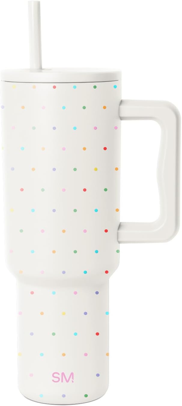 Simple Modern 40 oz Trek Tumbler with Handle and Straw Lid | Cup Holder Friendly Insulated Stainless Steel Travel Mug | Rainbow Dots SimpleModern