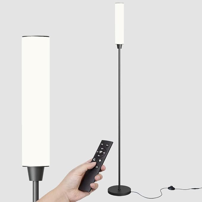 Floor Lamp with Remote Control,Bright Floor Lamps for Living Room/Bedroom/Office, Stepless Adjustable 3000K-6000K Colors and 10-100% Brightness,Standing Light with Foot Switch (Black) - Bloomnest