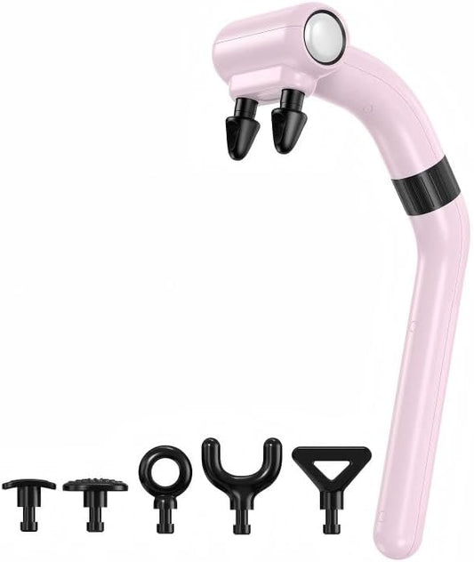 Dual-Head Massage Gun Deep Tissue with Extension Handle, 3-in-1 Detachable Handheld Percussion Back Massager for Muscle Neck Shoulder Body Pain Relief - 6 Speeds Levels (Glossy Pink) - Bloomnest