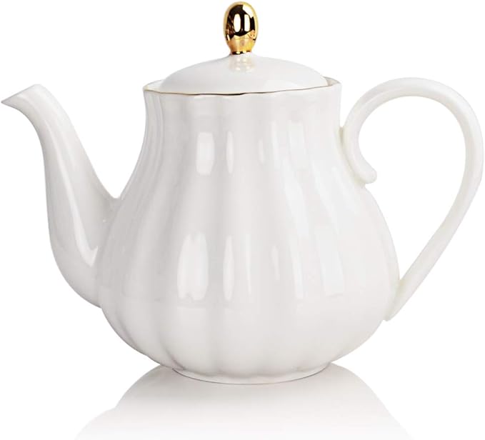 Sweejar Royal Teapot, Ceramic Tea Pot with Removable Stainless Steel Infuser, Blooming & Loose Leaf Teapot - 28 Ounce(White) - Bloomnest