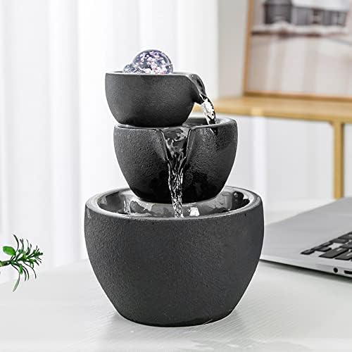 Ceramic Tabletop Fountain with Ball for Indoor Table Desk Office and Home Decoration (Black) - Bloomnest