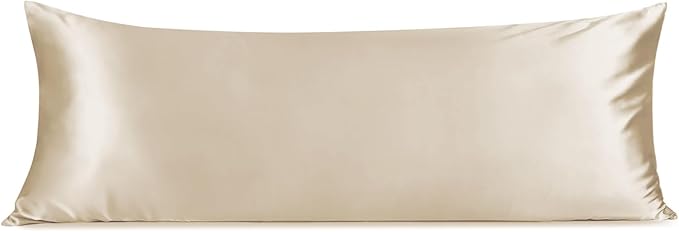 INFIIXSO Body Pillow Cover with Zipper, Luxury Mulberry Silk Body Pillow Case 20x54 Inches, Ultra Smooth and Soft Cooling Long Pillowcase, Gift for Women, Men(Beige) - Bloomnest