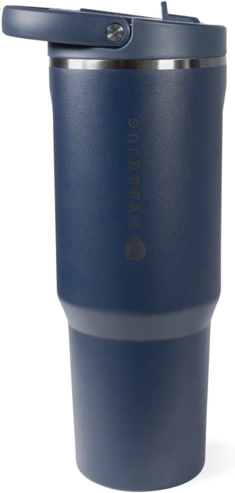 HydroJug Sport - Stainless Steel Tumbler with Straw, Vacuum Insulated, 40oz Leakproof Water Bottle, Ergonomic Design, Reusable, Dishwasher Safe, Rubber Base, Durable for Gym or Outdoors, Midnight