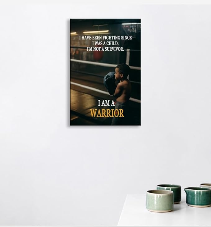 Inspirational Boxing Poster "I Am A Warrior" Quote Martial Arts Motivation Gym Wall Art for Fighter Spirit Motivational Wall Decor for Boxing Gym Sports Room Home Bedroom Framed [12" W X 18" H] - Bloomnest