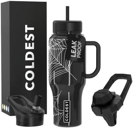 Coldest Tumbler with Handle and Straw, 100% Leak Proof Insulated Tumbler with Lid and Straw (3 Lids), Stainless Steel Tumblers for Women & Men, Cup Holder Friendly Base, 36 oz (Haunted Webs) - Bloomnest