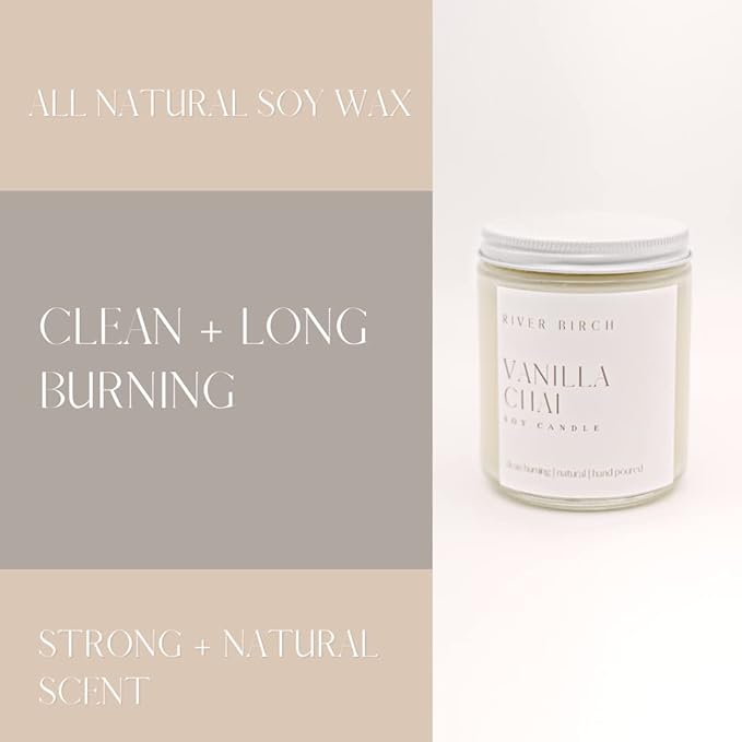 River Birch Candles Vanilla Chai Scented Candle | Premium, All-Natural, Non-Toxic, Soy Candles | 8.5oz 40 Hr Burn Time | Cozy Relaxing Gifts for Home - Bloomnest