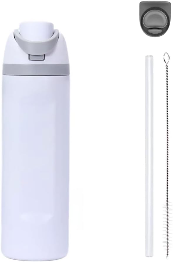 DUTHINGS Insulated Stainless Steel Water Bottle with Straw, 24 oz, Reusable Sports and Travel Bottle for School, Kids, and Outdoors - Leakproof and BPA-Free (WHITE) Bloomnest