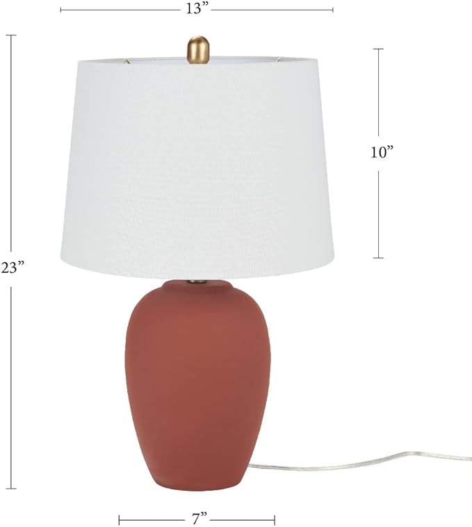 Nourison Home 23" Rust Orange Ceramic Pot Table Lamp for Bedroom, Living Room, Dining Office, with White Tapered Drum Shade - Bloomnest