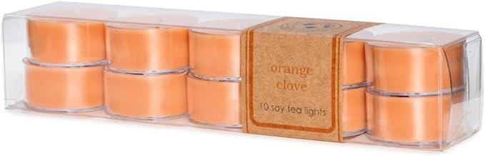 ECO CANDLE CO. Tea Light Candles, Orange Clove, 10-Pack - Scents of Oranges Pierced with Spicy Cloves - Recyclable, 100% Soy Wax, No Lead, Kraft Paper Label & Lid, Hand Poured - Bloomnest
