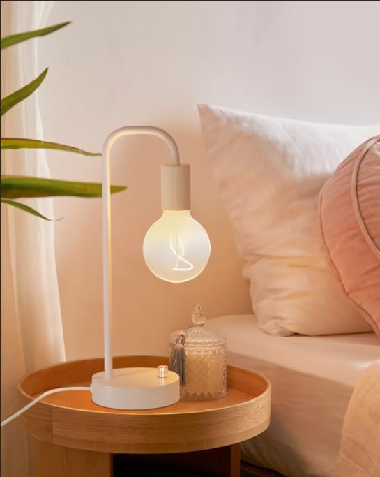ONEWISH Industrial Small Table Lamp for Bedroom, Fully Dimmable Modern Beside Lamps with 2700K Warm Light Bulb for Kids Reading, White Nightstand Lamps for Living Room, Dorm,Home Office - Bloomnest