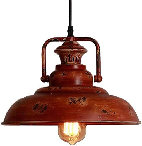 NIUYAO Vintage Pendant Light Retro Red Rust Finish Industrial Barn Suspension Single Light Metal Chandeliers Indoor Decoration