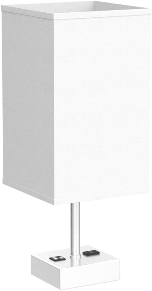 Dott Arts Touch Control Bedside Lamp, 3 Way Dimmable Nightstand Lamp with 2 USB Ports & AC Outlet, Modern Style, White Fabric Shade - Bloomnest
