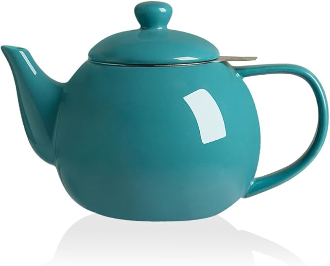 Sweejar Porcelain Teapot with Removable Stainless Steel Infuser,Microwave & Dishwasher Safe Tea Pots for Loose Tea,Tea Infuser Pots for Chrismas Women Gift (30oz Blue) - Bloomnest