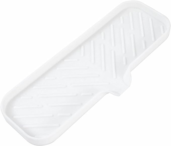 Silicone Bathroom Soap Dishes with Drain Spout-Bathroom and Kitchen Sink Organizer,Sponge Holder,Dish Soap Tray,Perfect for Dispenser,Scrubber,Bottle,Cup on Sink or Counter-White 12"×4" - Bloomnest