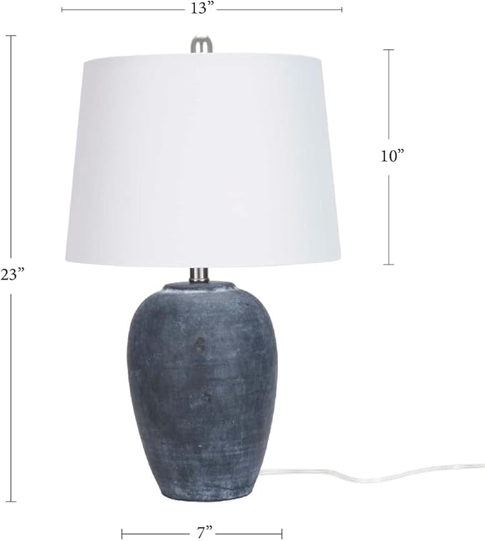 Nourison Home 23" Black Vintage Distressed Ceramic Pot Table Lamp for Bedroom, Living Room, End Table, with White Tapered Drum Shade - Bloomnest
