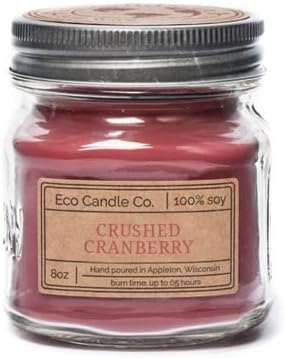 Eco Candle Co. Recycled Candle, Crushed Cranberry, 8 oz. - Scents of Fresh Cranberries, Apples, Citrus, Clove & Cinnamon - 100% Soy Wax, No Lead, Kraft Paper Label & Lid, Hand Poured, Phthalate Free - Bloomnest