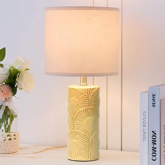 20.75" Ceramic Table Lamps for Living Room Set of 2, Yellow Flower Lamps for Bedroom Set of 2, Ceramic Bedside Lamp for Nightstand, Farmhouse Rustic Table Lamp for Home Decor - Bloomnest