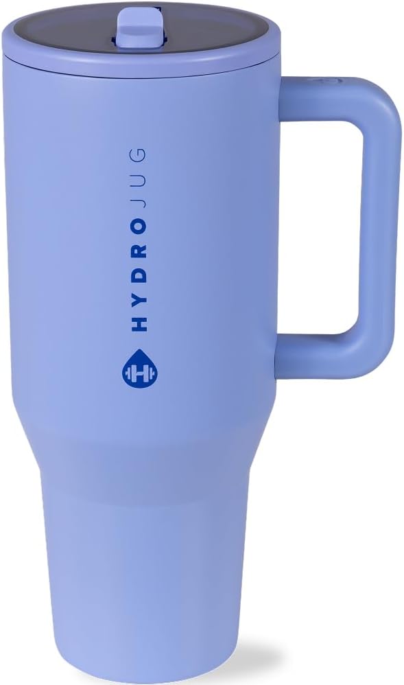 HydroJug Traveler - 40 oz Water Bottle with Handle & Flip Straw - Fits in Cup Holder, Leak Resistant Tumbler-Reusable Insulated Stainless Steel & Rubber Base - Gifts for Women & Men, Peri - Bloomnest