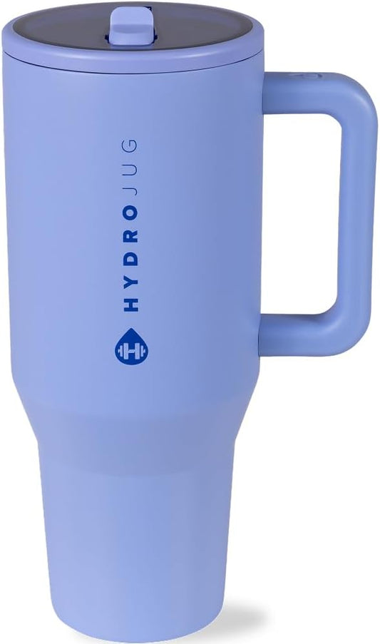 HydroJug Traveler - 40 oz Water Bottle with Handle & Flip Straw - Fits in Cup Holder, Leak Resistant Tumbler-Reusable Insulated Stainless Steel & Rubber Base - Gifts for Women & Men, Peri - Bloomnest