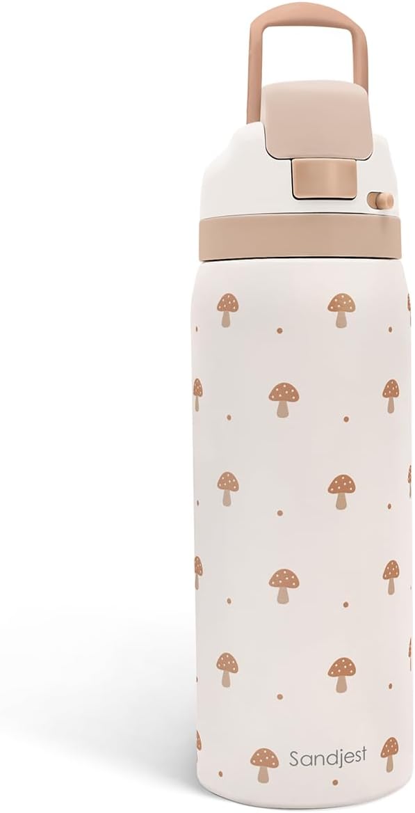 Mushroom Insulated Stainless Steel Water Bottle with Straw for Sports and Travel, 32oz, Gifts for Women Girls Friends Teens Birthday Christmas SANDJEST