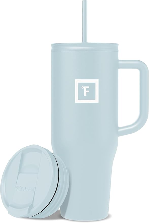 IRON °FLASK Co-Pilot Insulated Mug w/Straw & Flip Cap Lids - Cup Holder Bottle for Hot, Cold Drink - Leak-Proof - Water, Coffee Portable Travel Mug - A Morning Mist, 40 Oz - Bloomnest