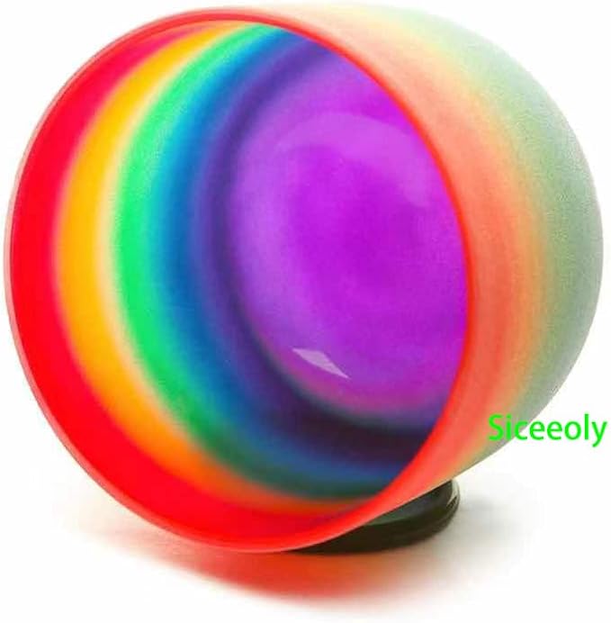Singing Bowl 8 inch C Note 432hz Rainbow Color Root Chakra Colored Quartz Frosted Crystal Meditation Bowl Yoga Music Instrument with Carrying Case Suede Mallet O-ring - Bloomnest
