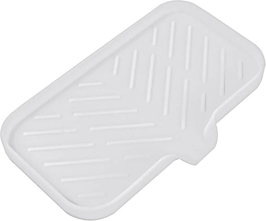 Silicone Bathroom Soap Dishes with Drain Spout-Bathroom and Kitchen Sink Organizer,Sponge Holder,Dish Soap Tray,Perfect for Dispenser,Scrubber,Bottle,Cup on Sink or Counter-White 9.6"×5.3" - Bloomnest