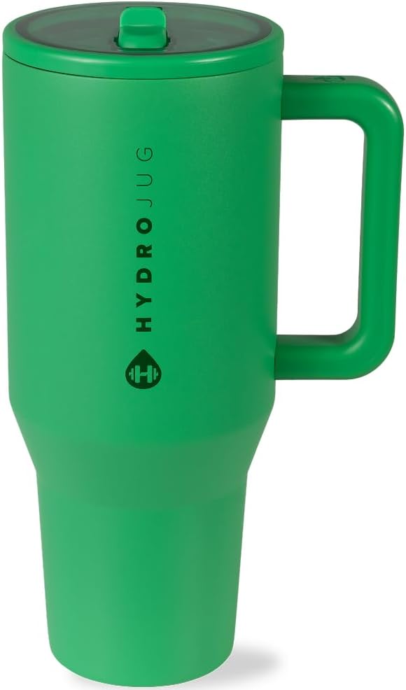 HydroJug Traveler - 40 oz Water Bottle with Handle & Flip Straw - Fits in Cup Holder, Leak Resistant Tumbler-Reusable Insulated Stainless Steel & Rubber Base - Gifts for Women & Men, Clover - Bloomnest
