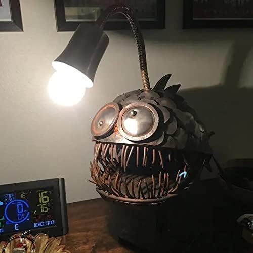 Rustic USB Angler Fish Lamp, Cafele Shark Lamp Steampunk Style Table Lamp, Simulation Flame LED Bulbs Lights, Handmade Night Lights, Book Lights, Industrial Creative Decor for Home/Office (Medium) - Bloomnest