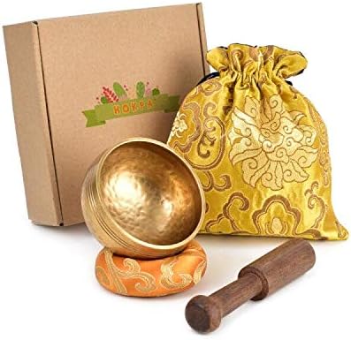 Tibetan Singing Bowl Set, Meditation Bowl Handcrafted for Yoga Room Living Room with Gold Silk Pouch - Bloomnest