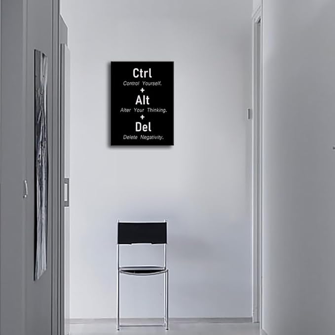 Control Yourself Alter Your Thinking Delete Negativity Inspirational Canvas Poster Motivational Wall Art Positive Quotes For Office Living Room Bedroom Printed Artwork Framed [18" W X 24" H] - Bloomnest