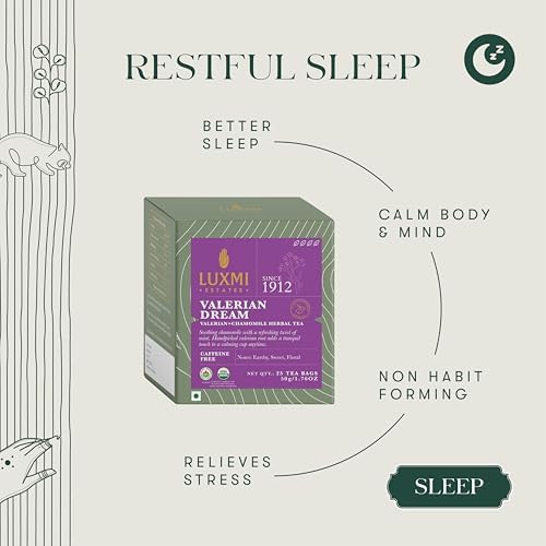 Luxmi Estates Valerian Dream Organic Valerian Root Tea (25 Tea Bags) Caffeine Free Tea Bags For Sleep, Relaxing, Calming, and Stress Relief, With Certified Organic Valerian Root Tea - Bloomnest
