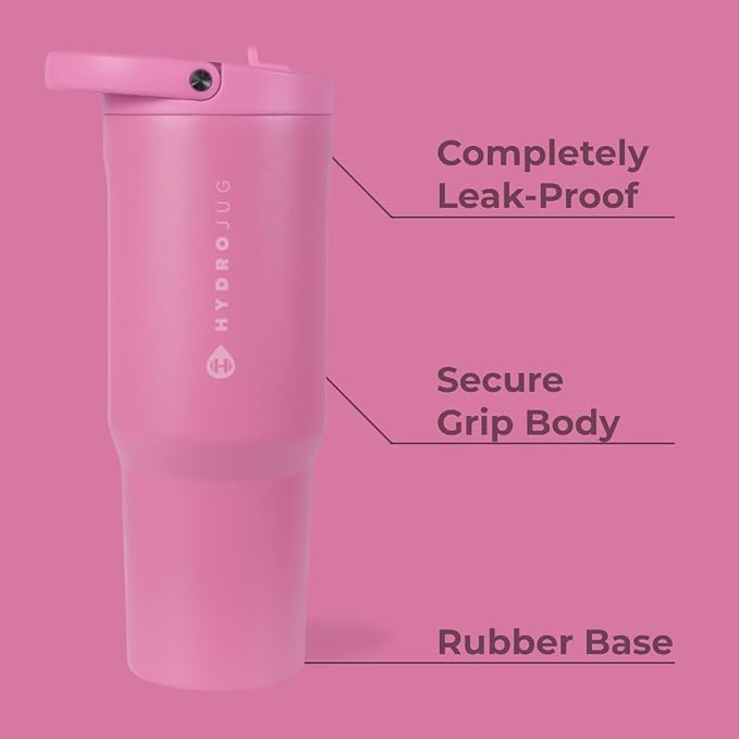 HydroJug Sport - Stainless Steel Tumbler with Straw, Vacuum Insulated, 32oz Leakproof Water Bottle, Ergonomic Design, Reusable, Dishwasher Safe, Rubber Base, Durable for Gym or Outdoors, Taffy - Bloomnest