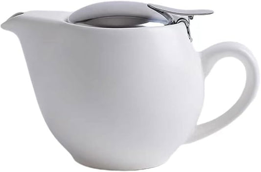 Small Ceramic Teapot With Stainless Steel Infuser For Loose Tea And Blooming Tea, Heat Resistant Ceramic Tea Pot And Tea Kettle, Perfect Tea Maker, White Teapot 350ml/12.0oz
