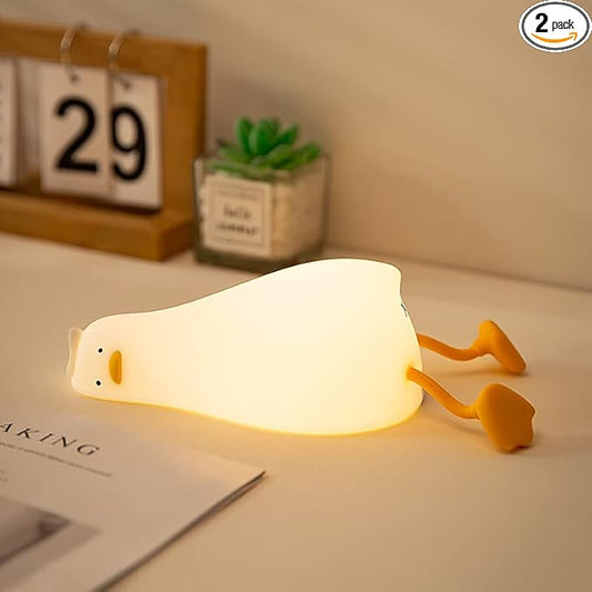 Kibbidea Cute Duck Night Light, Lazy Duck Squishy Lamp Touch Control, Non-Toxic Silicone, Funny Bedside Animal Nightlight with Timer & Rechargeable for Kids Room Desk Decor, Gifts for Girl,Boy,Women - Bloomnest