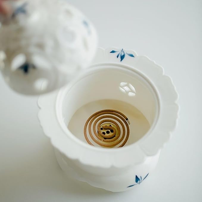 Handcrafted Ceramic Incense Burner (Hand-Painted Orchid), Three-Legged Incense Holder for Coil, Stick or Incense Seal, Elegant Chinese Incense Holder for Home Fragrance Decor - Bloomnest