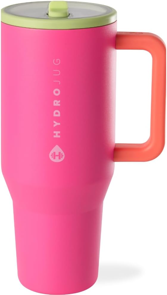 HydroJug Traveler - 40 oz Water Bottle with Handle & Flip Straw - Fits in Cup Holder, Leak Resistant Tumbler-Reusable Insulated Stainless Steel & Rubber Base - Gifts for Women & Men, Orchid - Bloomnest