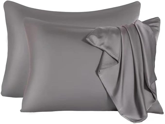2 Pcs Mulberry Silk Pillowcase for Hair and Skin,Cooling Silk Pillow Case with Hidden Zipper,Allergen Proof Dual Sides Soft Breathable Smooth Silk Pillow Cover for Women(Standard-2PCS,Dark Gray) - Bloomnest