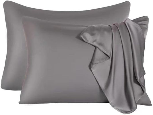2 Pcs Mulberry Silk Pillowcase for Hair and Skin,Cooling Silk Pillow Case with Hidden Zipper,Allergen Proof Dual Sides Soft Breathable Smooth Silk Pillow Cover for Women(Standard-2PCS,Dark Gray) - Bloomnest
