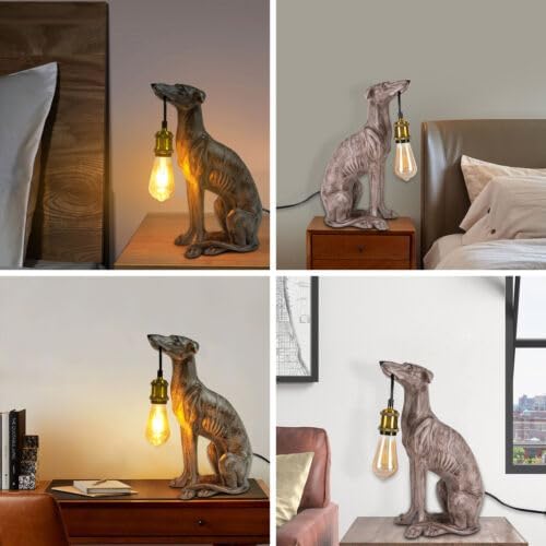Vintage Resin Carved Dog Table Lamp, Dog Desk Lamp Floor Lamp for Kids Room Bedroom Bedside, Fun Unique Animal Lamp for Home Dining Living Room Bar Cafe Decor, Can Be Self-configured 30-60W E26 Bulb - Bloomnest